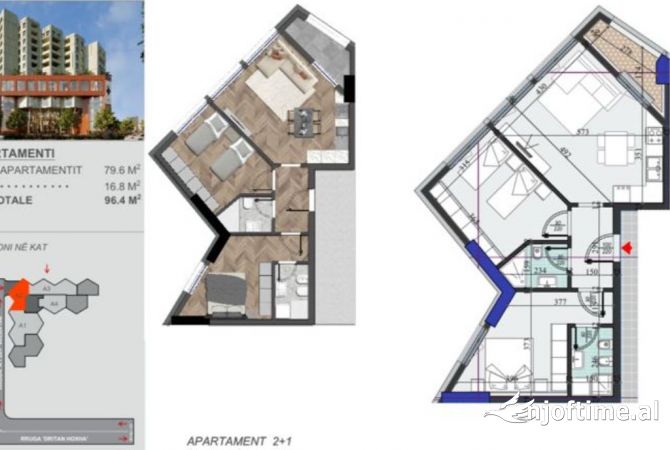 Shtepi ne shitje Apartament ne Tirane, 2+1, Mobilimi Bosh, pa mobiluar, Pagesa 135,000  Euro.