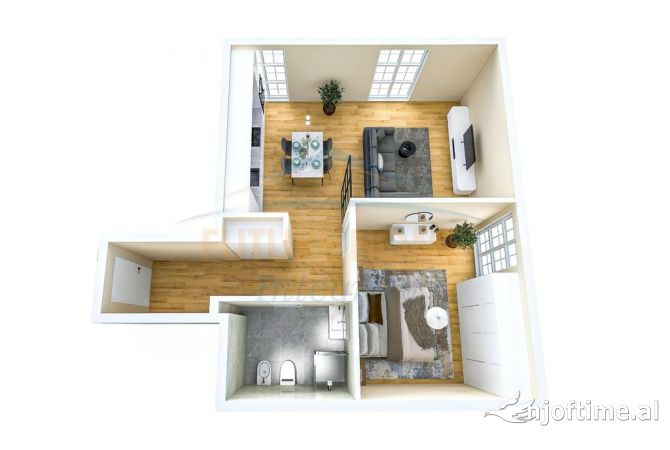 Shtepi ne shitje Apartament ne Tirane, 1+1, Mobilimi Bosh, pa mobiluar, Pagesa 135,000  Euro.