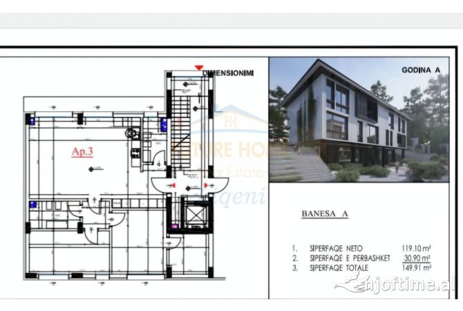 Shtepi ne shitje Apartament ne Tirane, 2+1, Mobilimi Bosh, pa mobiluar, Pagesa 359,784  Euro.