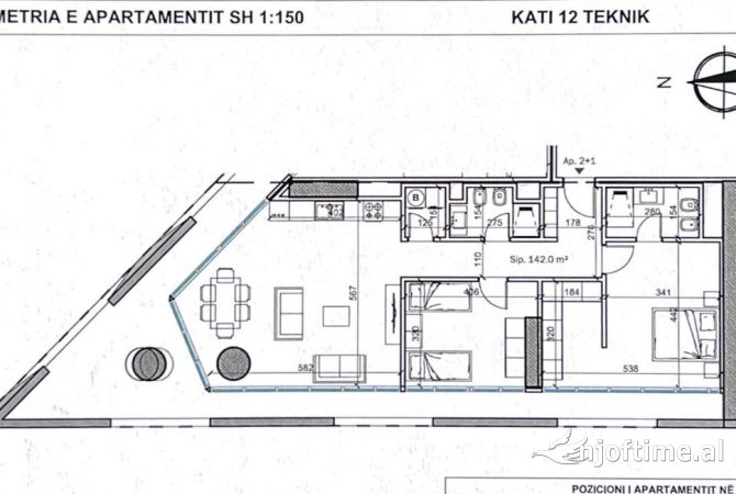 Shtepi ne shitje Apartament ne Tirane, 2+1, Mobilimi Bosh, pa mobiluar, Pagesa 406,120  Euro.