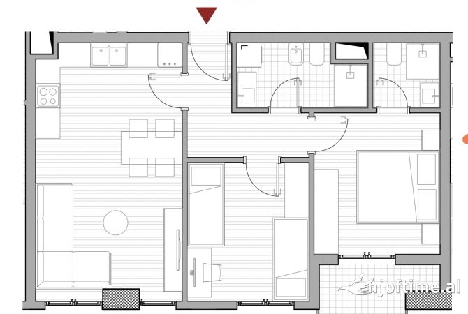 Shtepi ne shitje Apartament ne Tirane, 2+1, Mobilimi Bosh, pa mobiluar, Pagesa 120,000  Euro.