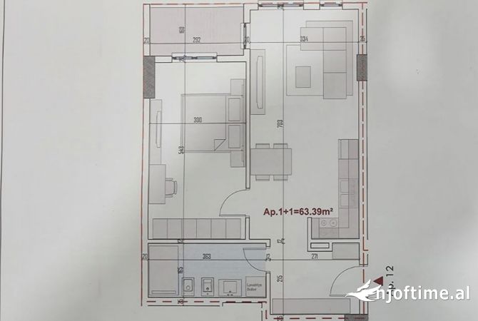Shtepi ne shitje Apartament ne Tirane, 1+1, Mobilimi Bosh, pa mobiluar, Pagesa 65,900  Euro.