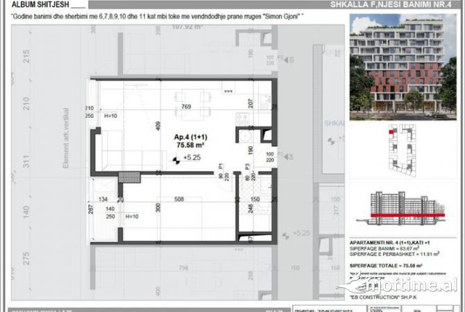 Shtepi ne shitje Apartament ne Tirane, 1+1, Mobilimi Bosh, pa mobiluar, Pagesa 106,400  Euro.