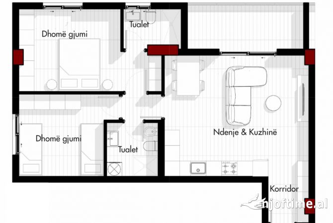 Shtepi ne shitje Apartament ne Tirane, 2+1, Mobilimi Bosh, pa mobiluar, Pagesa 120,000  Euro.