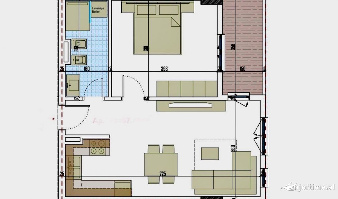 Shtepi ne shitje Apartament ne Tirane, 1+1, Mobilimi Bosh, pa mobiluar, Pagesa 69,700  Euro.