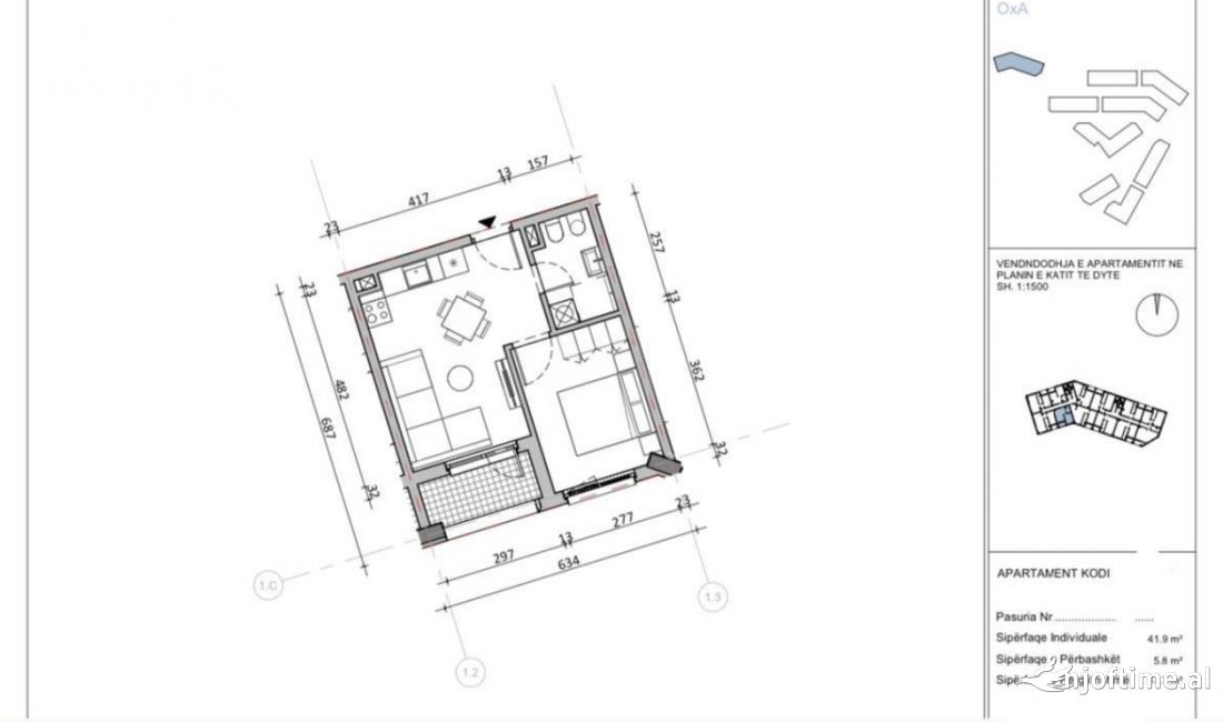 Shtepi ne shitje Apartament ne Tirane, 1+1, Mobilimi Bosh, pa mobiluar, Pagesa 67,000  Euro.