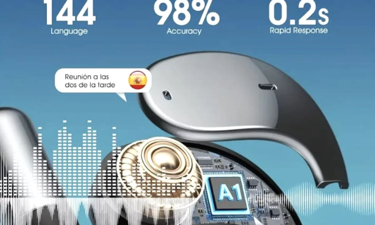 Kufje inteligjente Ai perkthim 144 gjuhe nepemjet app lidhje blutooth 5.4 batery 300mA 