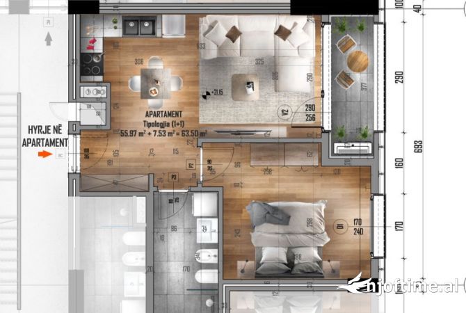 Shtepi ne shitje 1+1 ne Tirane - 96,000 Euro