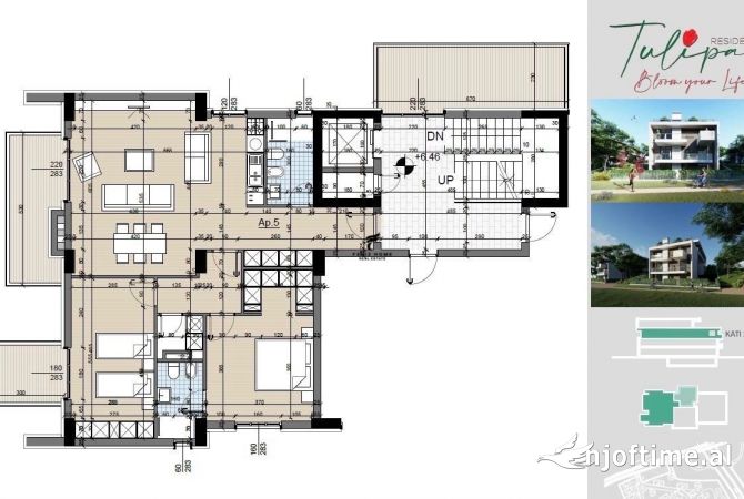 Shtepi ne shitje Apartament ne Tirane, 2+1, Mobilimi Bosh, pa mobiluar, Pagesa 288,000  Euro.