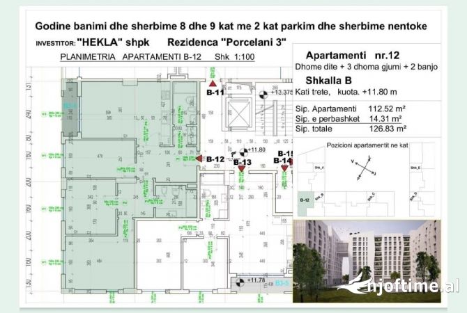 Shtepi ne shitje Apartament ne Tirane, 3+1, Mobilimi Bosh, pa mobiluar, Pagesa 190,000  Euro.