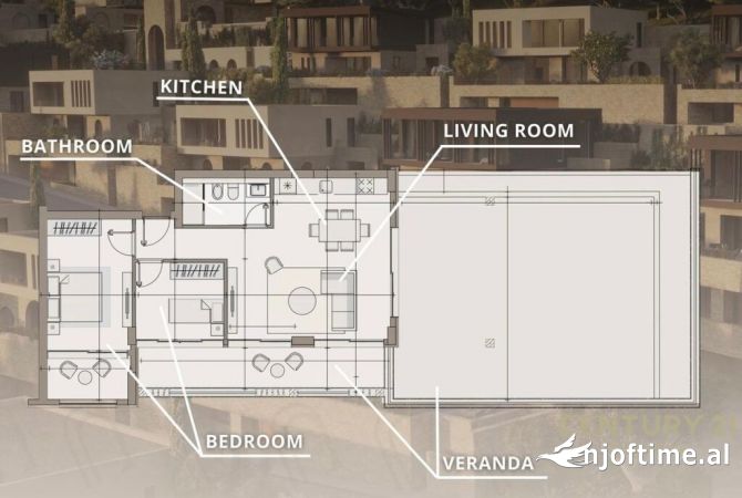 Shtepi ne shitje Penthose(kati i fundit panoramik) ne Himare, 2+1, Mobilimi Bosh, pa mobiluar, Pagesa 642,000  Euro.