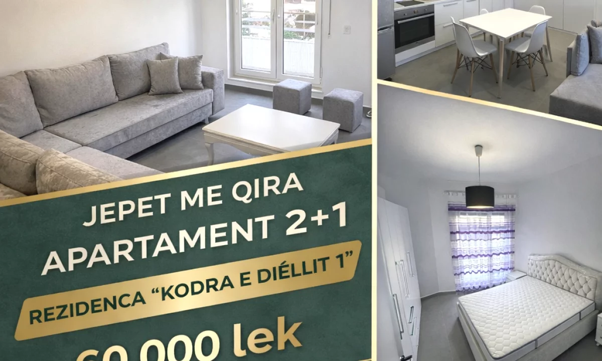 Shtepi me qera Apartament ne Tirane, 2+1, Mobilimi E mobiluar, Pagesa 60,000  Leke.