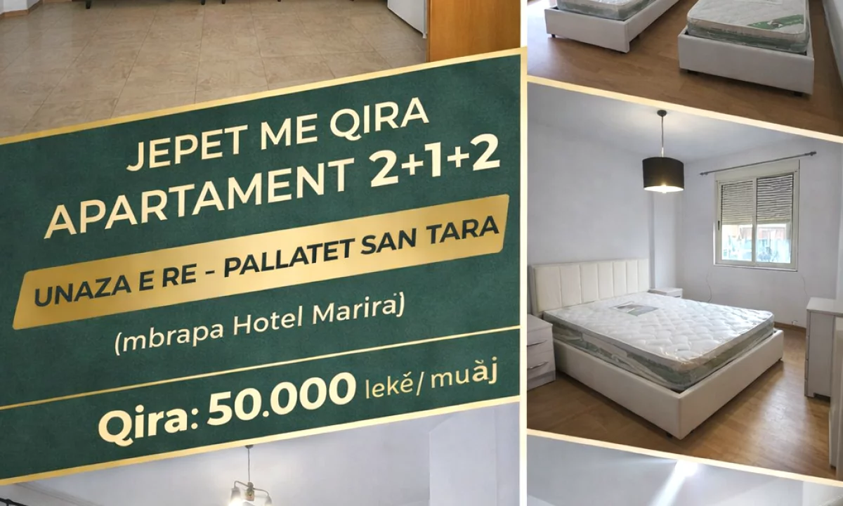 Shtepi me qera Apartament ne Tirane, 2+1, Mobilimi E mobiluar, Pagesa 50,000  Leke.