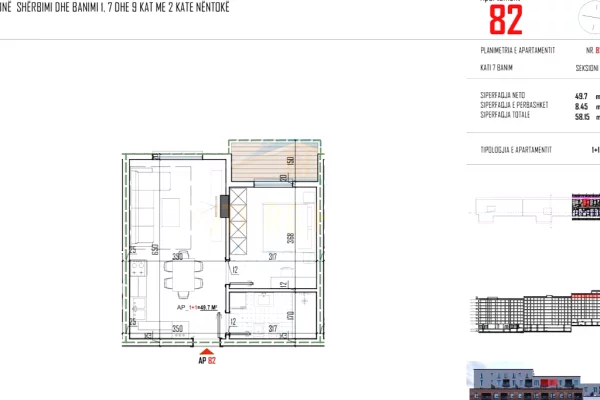 Shtepi ne shitje Apartament ne Tirane, 1+1, Mobilimi Bosh, pa mobiluar, Pagesa 58,200  Euro.