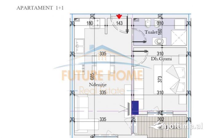 Shtepi ne shitje Apartament ne Tirane, 1+1, Mobilimi Bosh, pa mobiluar, Pagesa 72,000  Euro.