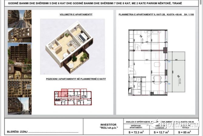 Shtepi ne shitje Apartament ne Tirane, 2+1, Mobilimi Bosh, pa mobiluar, Pagesa 202,400  Euro.