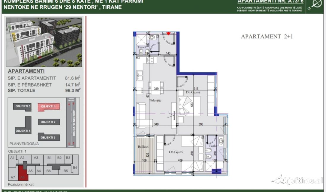 Shtepi ne shitje Apartament ne Tirane, 2+1, Mobilimi Bosh, pa mobiluar, Pagesa 1,110,000  Euro.