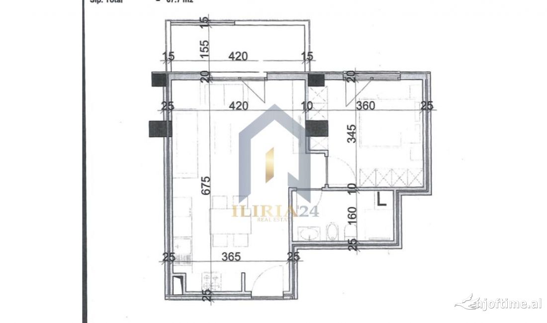 Shtepi ne shitje Apartament ne Tirane, 1+1, Mobilimi Bosh, pa mobiluar, Pagesa 96,811  Euro.
