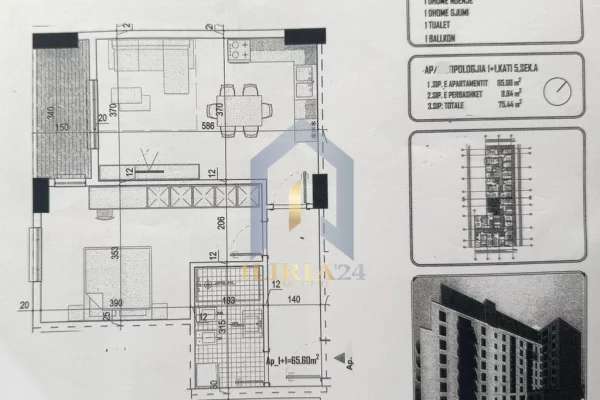 Shtepi ne shitje Apartament ne Tirane, 1+1, Mobilimi Bosh, pa mobiluar, Pagesa 89,896  Euro.