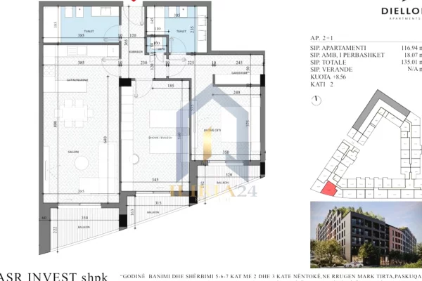 Shtepi ne shitje 2+1 ne Tirane - 128,259 Euro