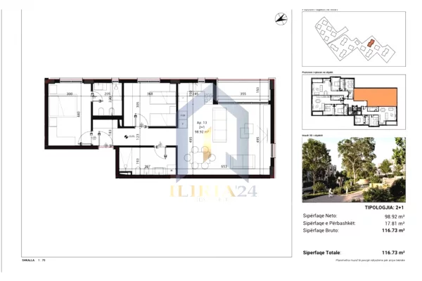 Shtepi ne shitje Apartament ne Tirane, 2+1, Mobilimi Bosh, pa mobiluar, Pagesa 233,460  Euro.