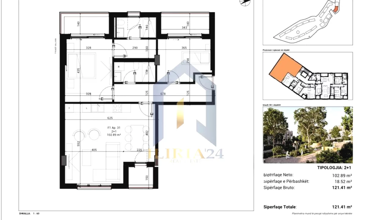 Shtepi ne shitje Apartament ne Tirane, 2+1, Mobilimi Bosh, pa mobiluar, Pagesa 242,820  Euro.