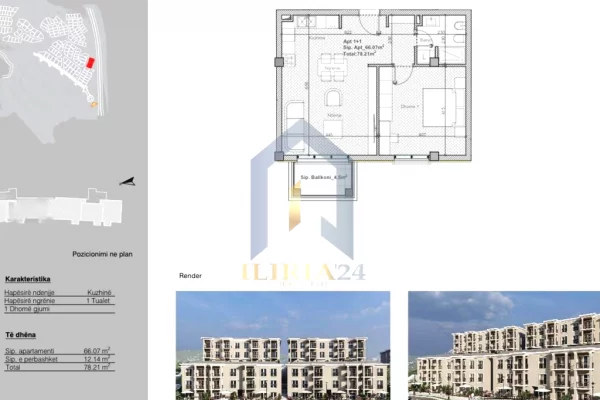 Appartamento in vendita a Tirana 1+1, Vuoto