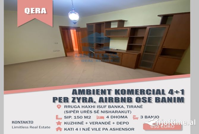 Ambient biznesi me qera 1+1 ne Tirane - 650 Euro