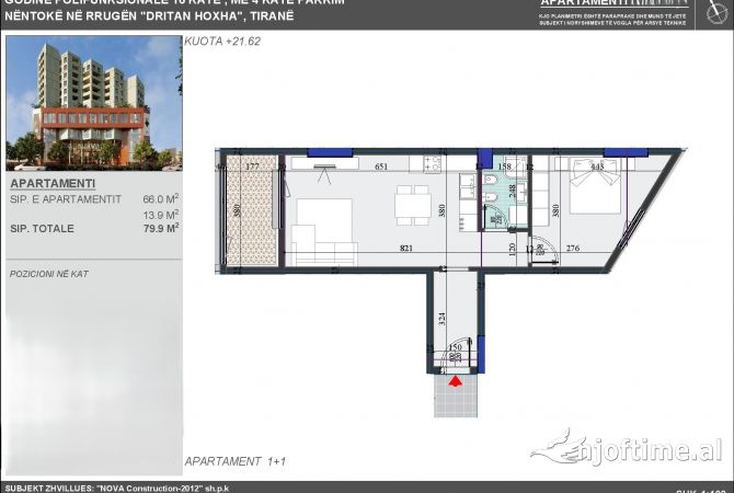 Shtepi ne shitje Apartament ne Tirane, 1+1, Mobilimi Bosh, pa mobiluar, Pagesa 127,840  Euro.