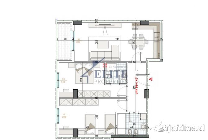 Shtepi ne shitje Apartament ne Tirane, 2+1, Mobilimi Bosh, pa mobiluar, Pagesa 121,011  Euro.