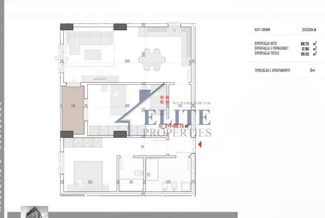 Shtepi ne shitje 2+1 ne Tirane - 101,550 Euro