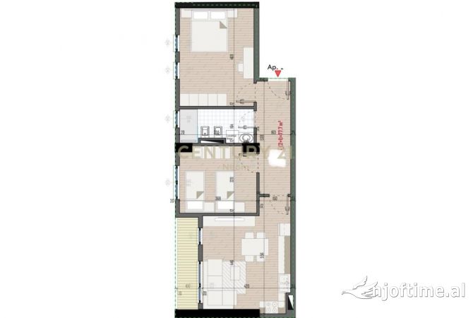 Shtepi ne shitje Apartament ne Tirane, 2+1, Mobilimi Bosh, pa mobiluar, Pagesa 82,300  Euro.