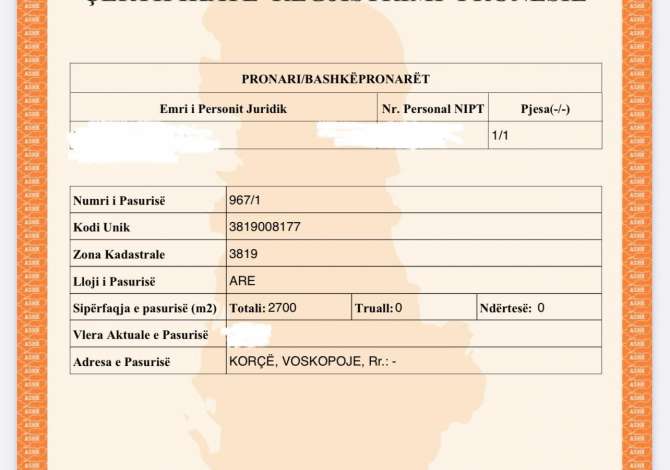 Truall ose Toke  ne Korce - 145,000 Euro