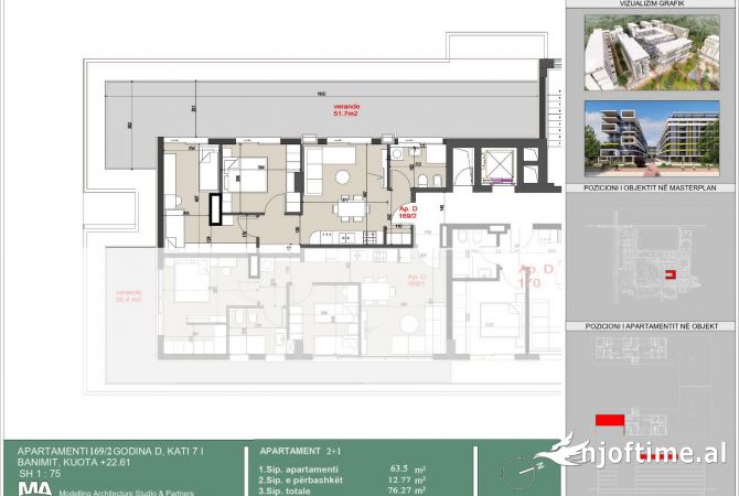 House for Sale 2+1 in Tirana - 97,000 Euro