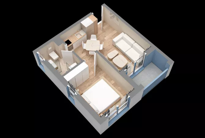 Shtepi ne shitje Apartament ne Tirane, 1+1, Mobilimi Bosh, pa mobiluar, Pagesa 75,000  Euro.