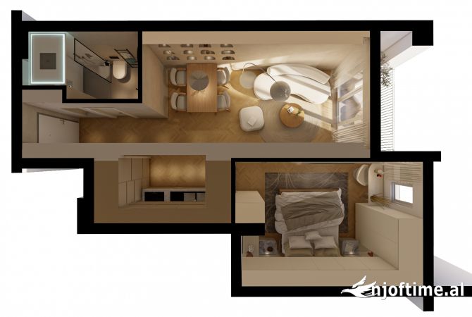 Shtepi ne shitje Apartament ne Tirane, 1+1, Mobilimi Bosh, pa mobiluar, Pagesa 140,000  Euro.