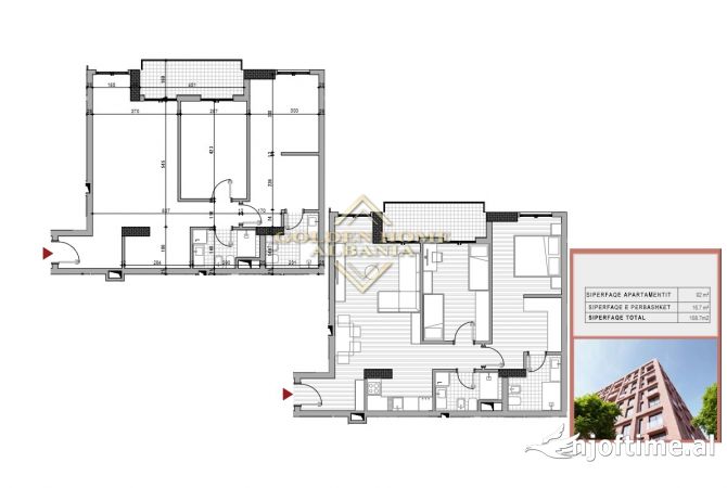 Shtepi ne shitje Apartament ne Tirane, 2+1, Mobilimi Bosh, pa mobiluar, Pagesa 160,000  Euro.