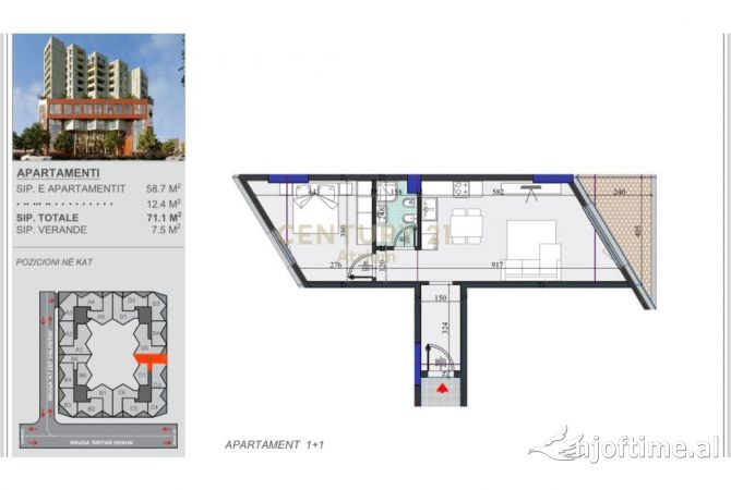 Apartament 1+1 per shitje, ne Rezidencen Colonnade, ne rrugen Dritan Hoxha