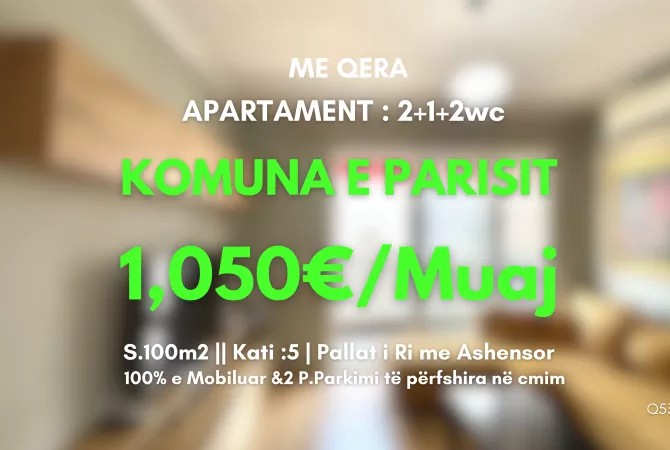 Shtepi me qera 2+1 ne Tirane - 1,050 Euro