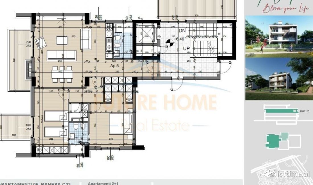 Shtepi ne shitje Apartament ne Tirane, 2+1, Mobilimi Bosh, pa mobiluar, Pagesa 296,000  Euro.