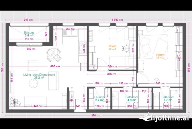 House for Sale 2+1 in Tirana - 116,500 Euro