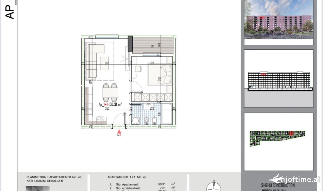 Shtepi ne shitje Apartament ne Tirane, 1+1, Mobilimi Bosh, pa mobiluar, Pagesa 60,800  Euro.