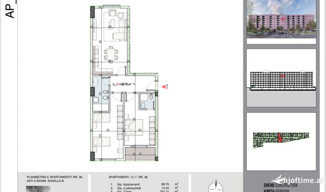 Shtepi ne shitje Apartament ne Tirane, 2+1, Mobilimi Bosh, pa mobiluar, Pagesa 107,200  Euro.