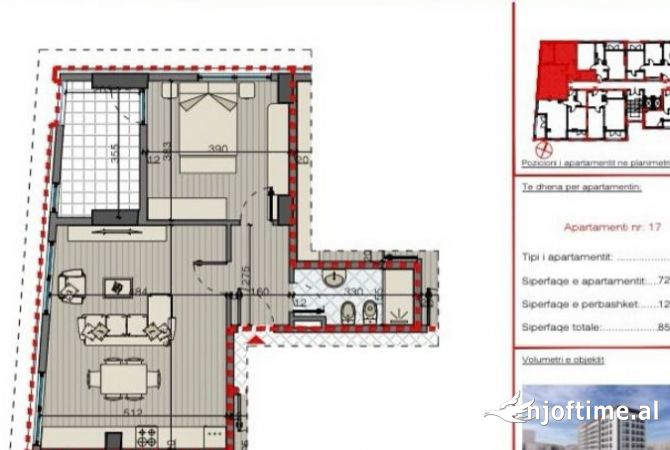  Shitet Apartament 1+1 – Rruga Filip Jano, Kati 5