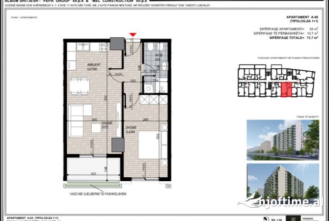 Shtepi ne shitje 1+1 ne Tirane - 99,500 Euro