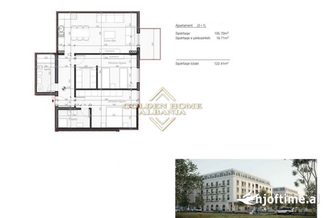 Shtepi ne shitje Apartament ne Tirane, 2+1, Mobilimi Bosh, pa mobiluar, Pagesa 170,150  Euro.