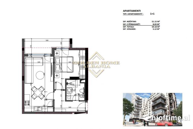 Shtepi ne shitje Apartament ne Tirane, 1+1, Mobilimi Bosh, pa mobiluar, Pagesa 49,392  Euro.