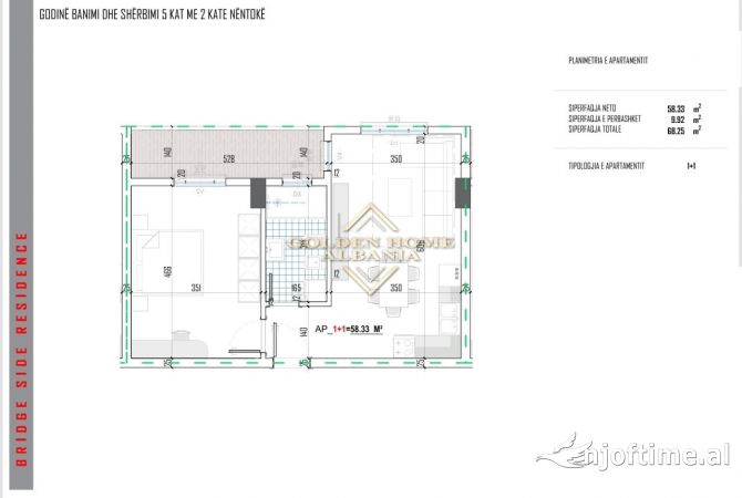 Shtepi ne shitje Apartament ne Tirane, 1+1, Mobilimi Bosh, pa mobiluar, Pagesa 64,837  Euro.