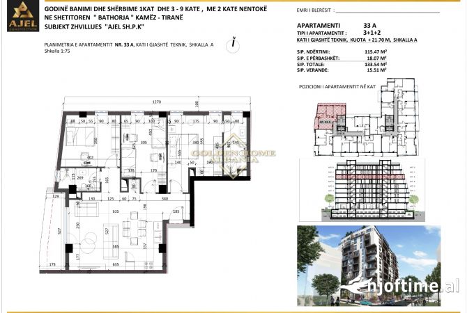 Shtepi ne shitje Apartament ne Tirane, 3+1, Mobilimi Bosh, pa mobiluar, Pagesa 105,971  Euro.