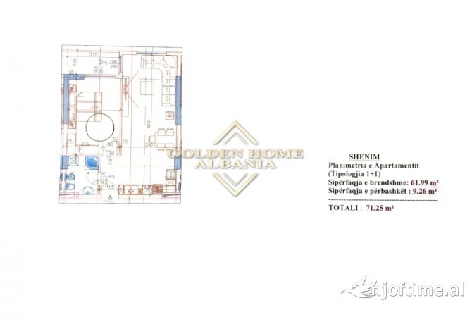 Shtepi ne shitje Apartament ne Tirane, 1+1, Mobilimi Bosh, pa mobiluar, Pagesa 62,700  Euro.